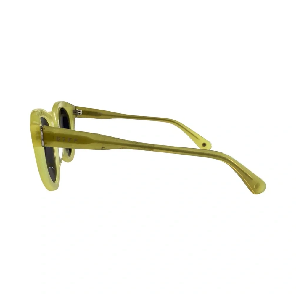 DIFF Eyewear Round Sunglasses Yellow Frame Mirrored Lens Retro Style